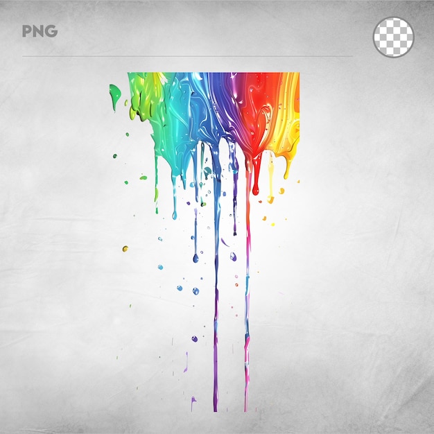 Vivid Cascades Rainbow Paint Pouring Down the Wall Isolated on Transparent Background