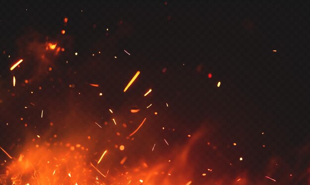 PSD vivid flames and glowing embers dynamic fire sparks on transparent background