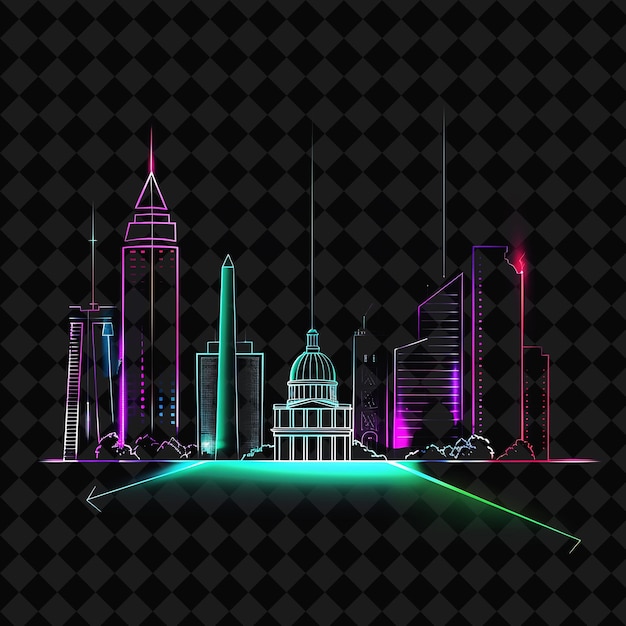 PSD vivid neon buenos aires cityscape within a silhouette rectan png y2k monoline cityscape collage art