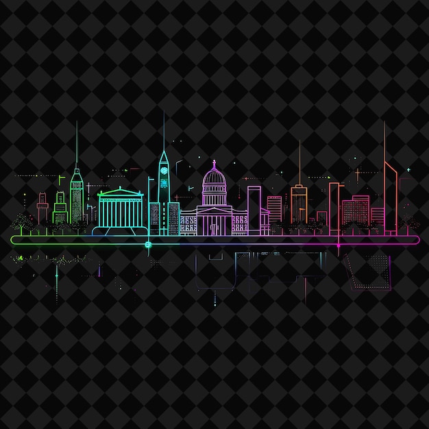 PSD vivid neon buenos aires cityscape within a silhouette rectan png y2k monoline cityscape collage art