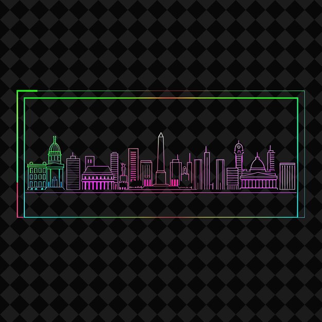 Vivid Neon Buenos Aires Cityscape Within a Silhouette Rectan PNG Y2K Monoline Cityscape Collage Art