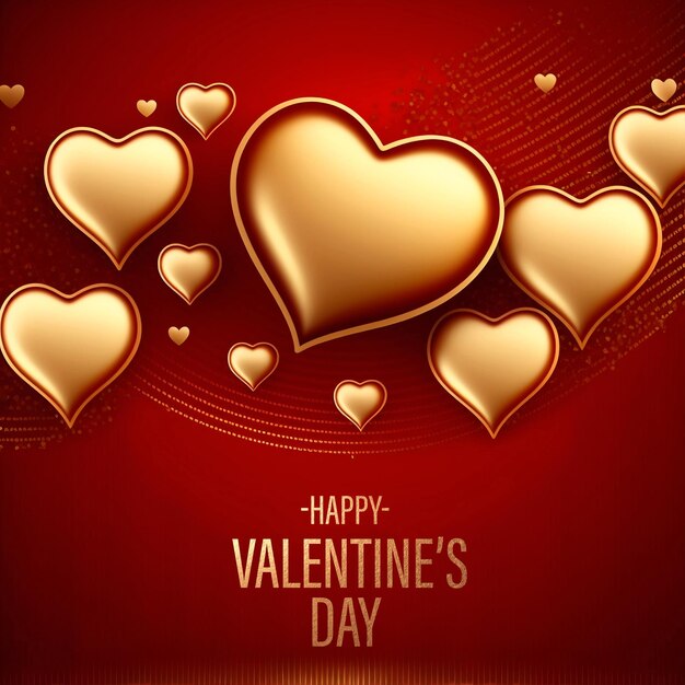 Vlentine's day gold anad red with heart 3d background social media template