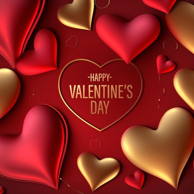 Vlentine's day gold anad red with heart 3d background social media template