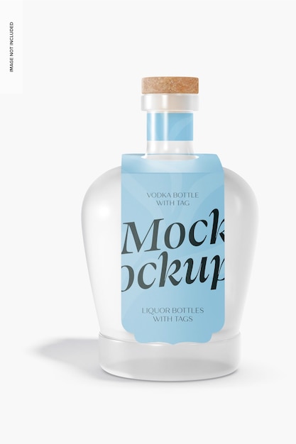 Vodka Bottle with Tag Mockup, Front View