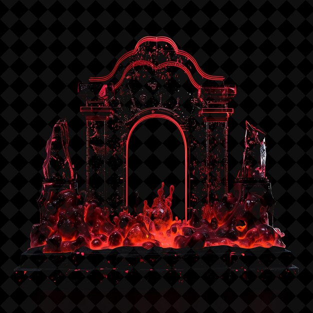 PSD volcanic gate with molten lava and fire engine red eruption png y2k shape neon color collection