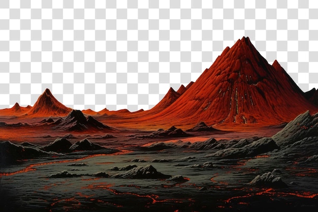 PSD volcanic landscape with red mountains