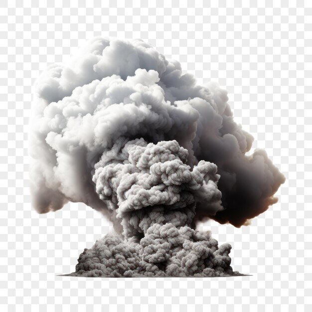 PSD volcanic massive explosion cloud with dense smoke and ash on isolated background