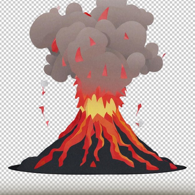 Volcano eruption with lava clipart isolated on transparent background