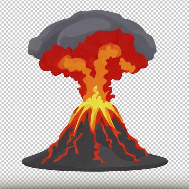 PSD volcano eruption with lava clipart isolated on transparent background