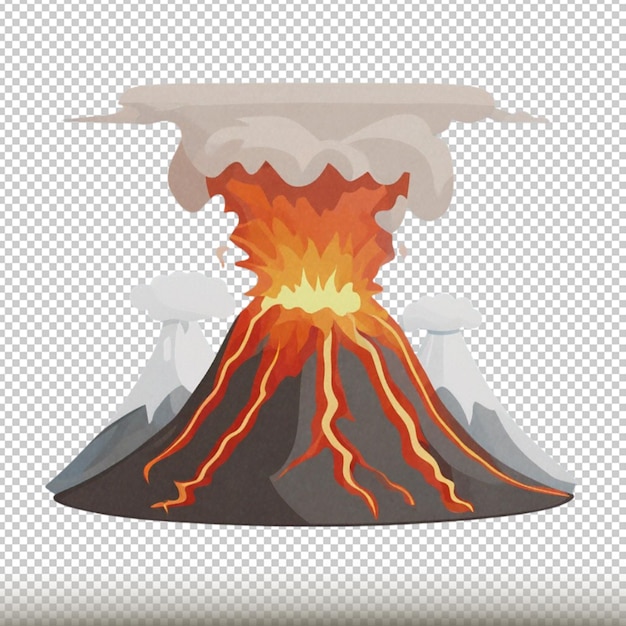 Volcano eruption with lava clipart isolated on transparent background