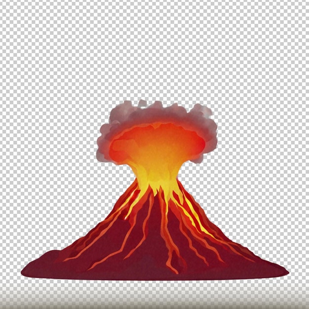 Volcano eruption with lava clipart isolated on transparent background