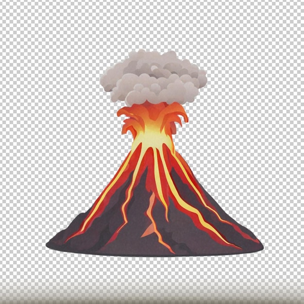 Volcano eruption with lava clipart isolated on transparent background