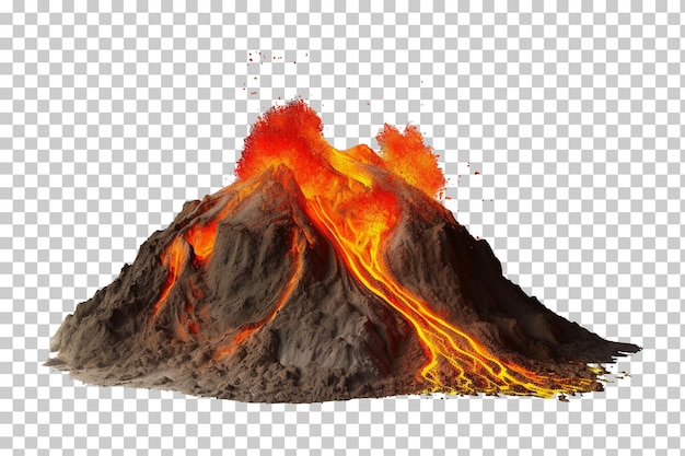 Volcano eruption with lava isolated on transparent background png psd