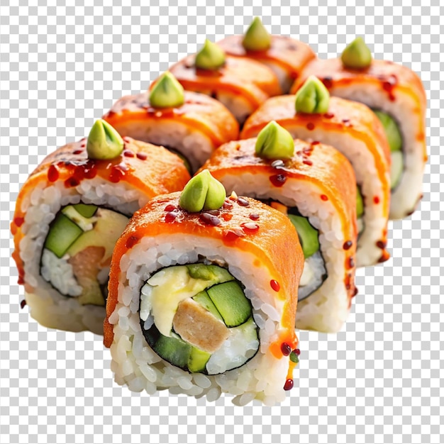 PSD volcano roll japanese sushi isolated on transparent background