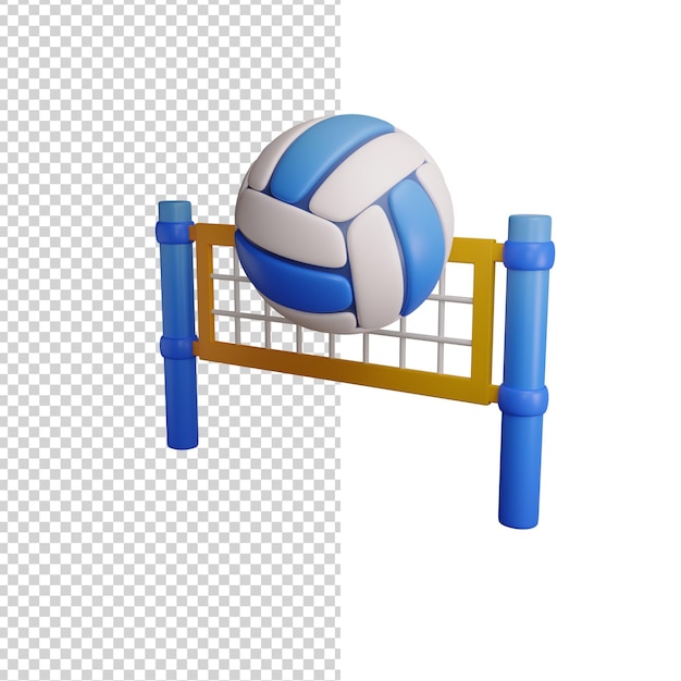 PSD volleyball net and ball 3d render icon isolated white background