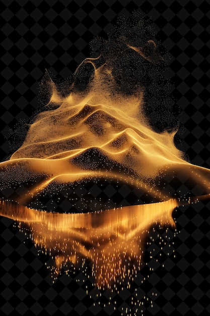 PSD voluminous explosion with sandy dunes desert mirages and mid png neon effect on dark background