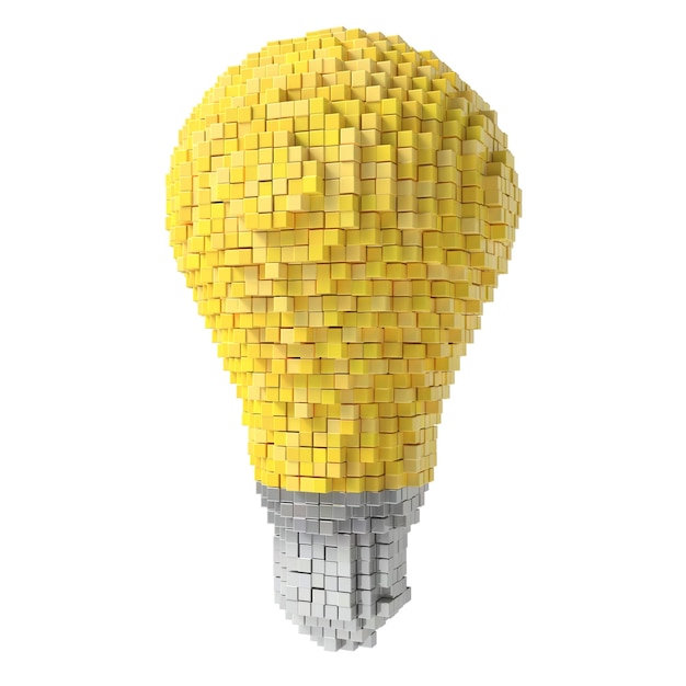 PSD voxel incandescent bulb isolated transparent background 3d rendering