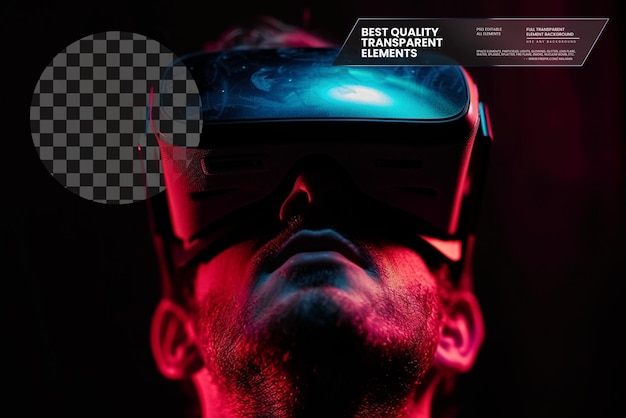 PSD vr and ar technology futuristic concept man wearing 3d glasses on transparent background