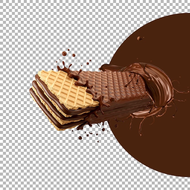 Wafer Coated With Chocolate Splash Isolated on Transparent Background