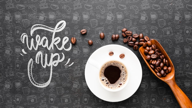 Wake up background with cup of coffee