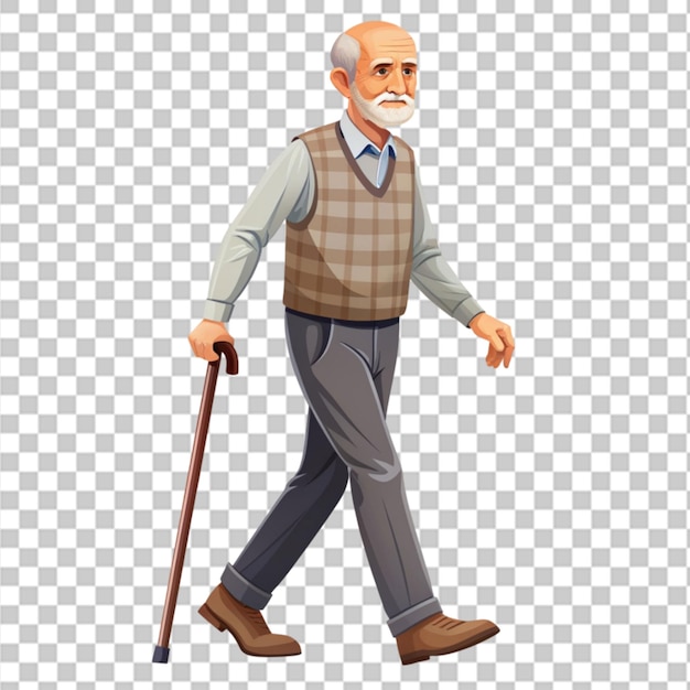 PSD walking old man vector on transparent background