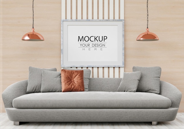 wall art mockup, canvas frame in living room