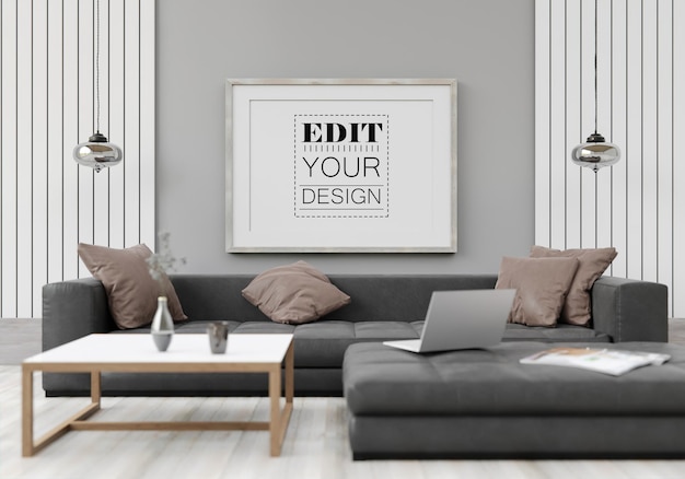 wall art mockup, canvas frame in living room