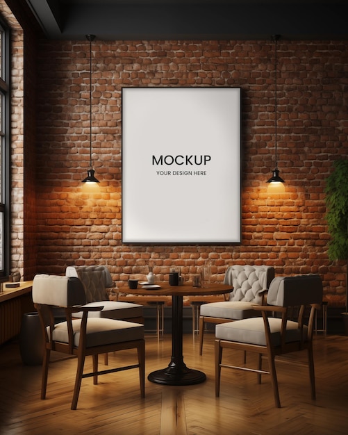 Wall art mockup in realistic bar