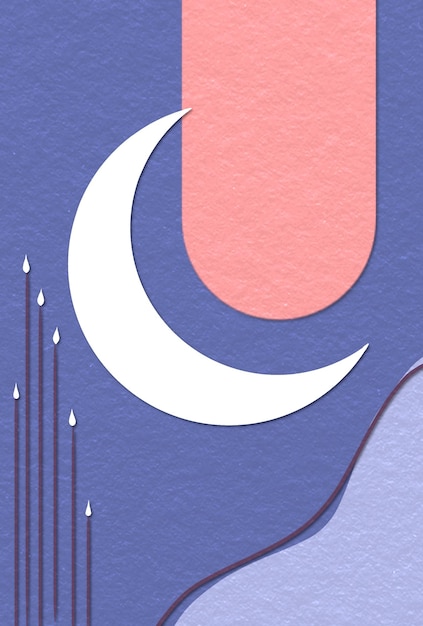 PSD wall art with crescent moon illustrations and abstract geometric line shapes pastel colors