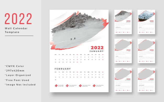 PSD wall calendar 2022 template design