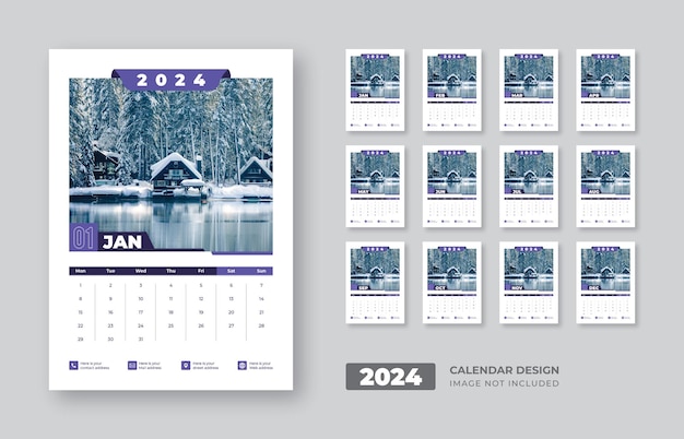 Wall calendar template design for 2024