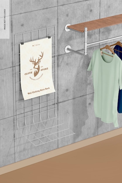 Wall Clothing Store Rack Mockup Perspective