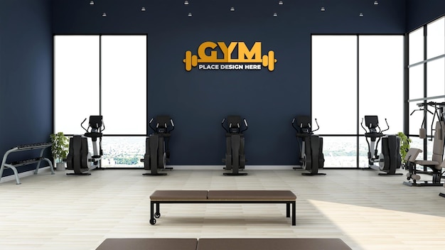 wall logo mockup in the modern gym or fitness room