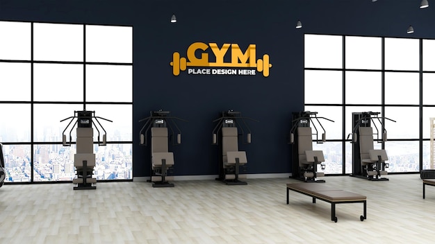 wall logo mockup in the modern gym or fitness room