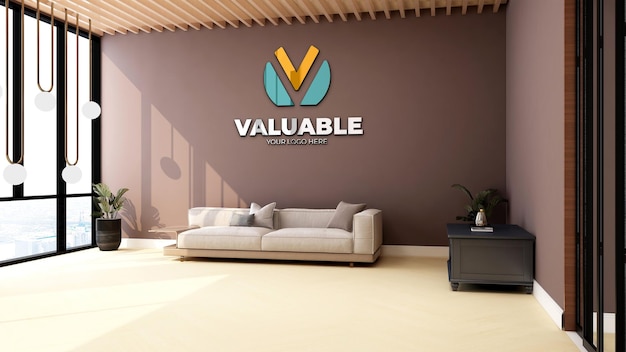 wall logo mockup in the modern office lobby waiting room