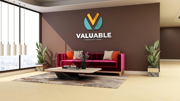 wall logo mockup in the modern office lobby waiting room