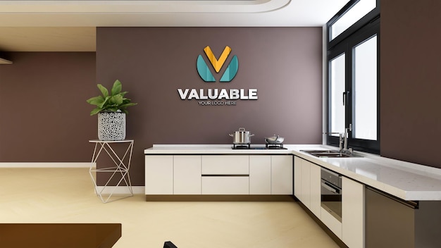 wall logo mockup in the office kitchen pantry