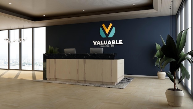 wall logo mockup in the office receptionist or front desk