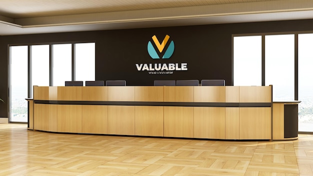 wall logo mockup in the office receptionist or front desk