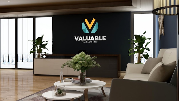 wall logo mockup in the office receptionist or front desk