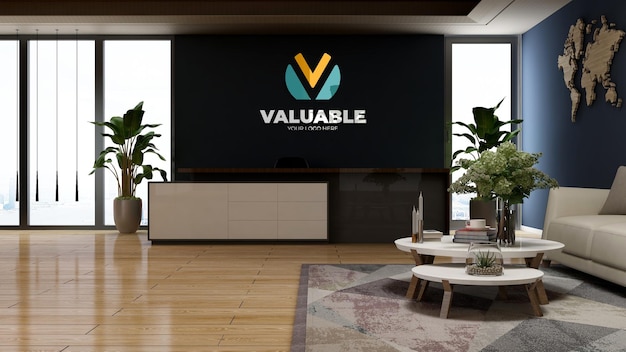 wall logo mockup in the office receptionist or front desk