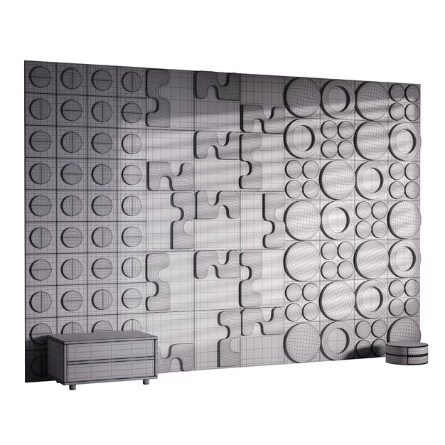 A wall made of many circles and squares