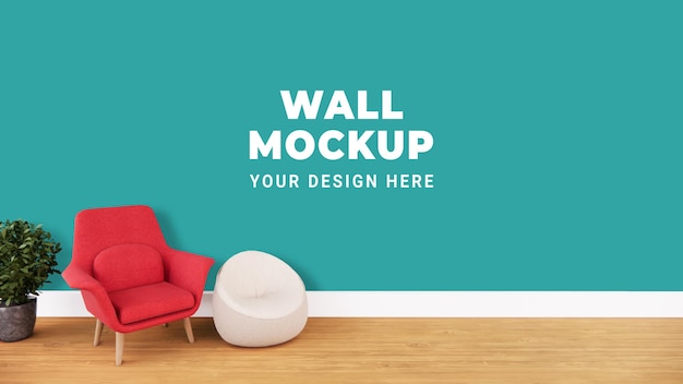 Wall mock up design in 3d rendering