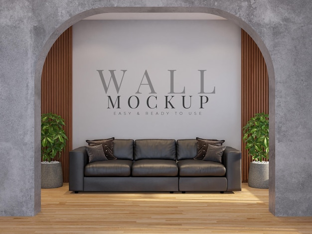 Wall mock up in modern interior living room with furniture and decoration Interior mockup 3d render