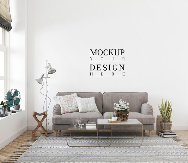 PSD wall mockup in beautiful living room