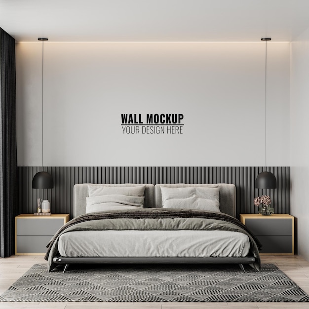 Wall mockup in bedroom interior