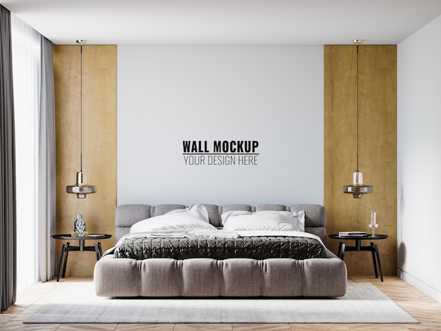 Wall mockup in bedroom interior