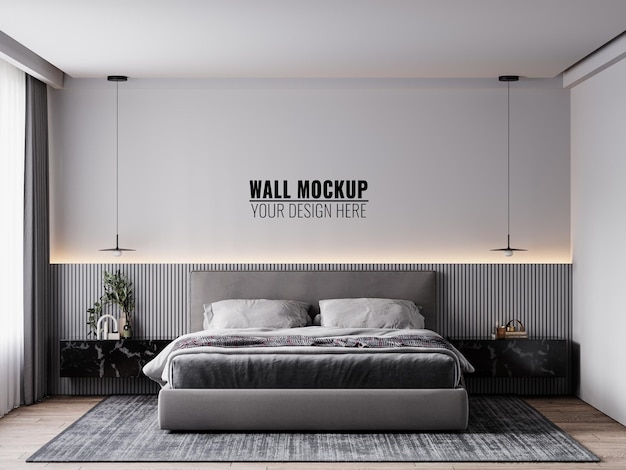 Wall mockup in bedroom interior