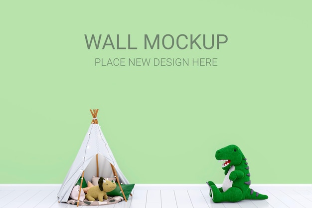 Wall mockup in a children playroom 3d rendered illustration