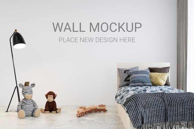 Wall mockup in a cozy children bedroom 3d rendered illustration